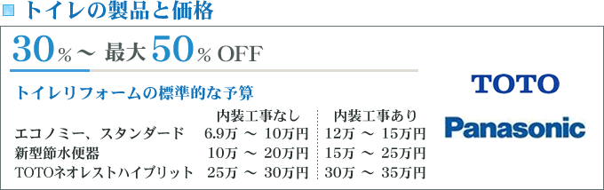 トイレの製品と価格